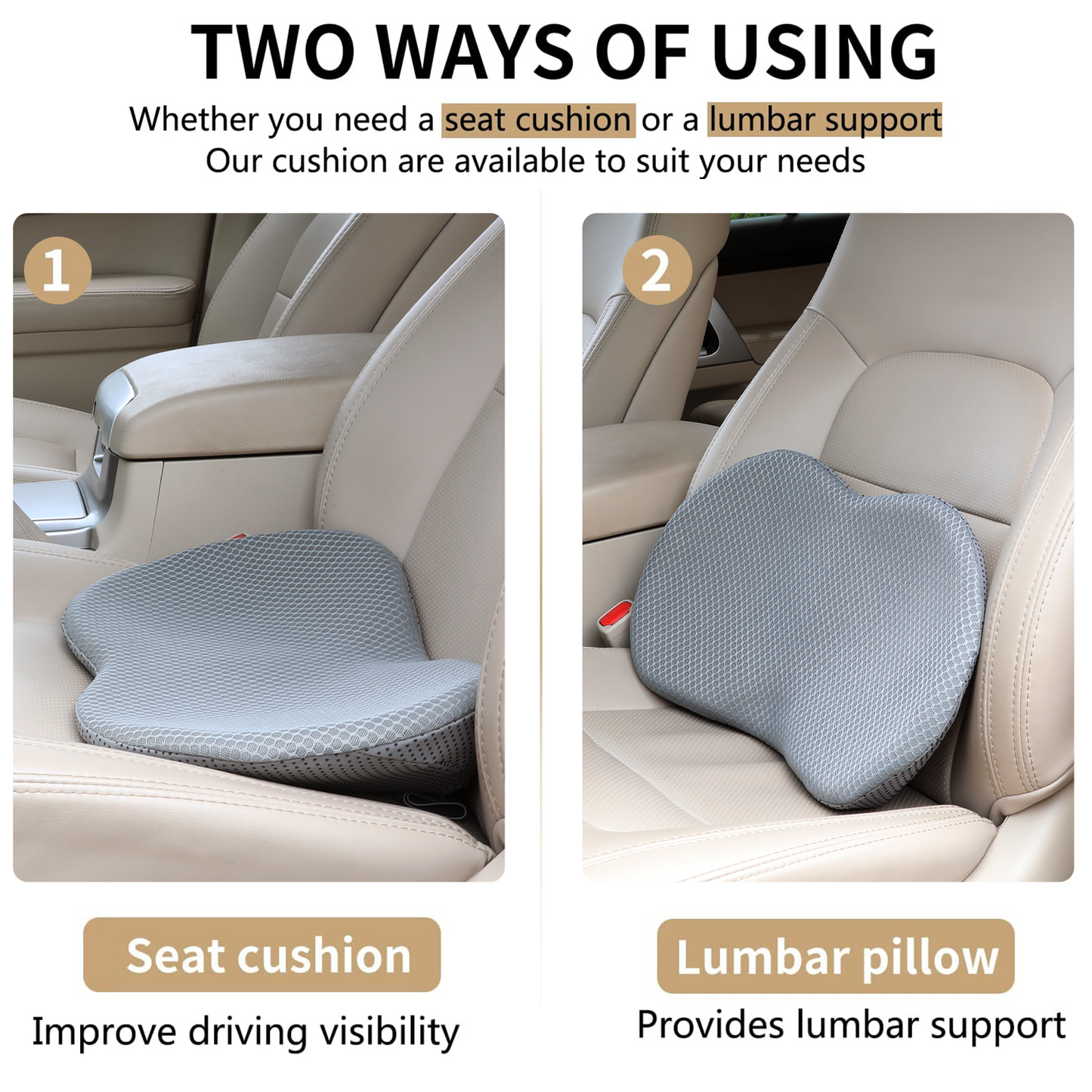 Livtribe Car Seat Cushion - Memory Foam Car Seat Pad - Sciatica & Lower Back Pain Relief - Car Seat Cushions for Driving - Road Trip Essentials for Drivers(Grey)