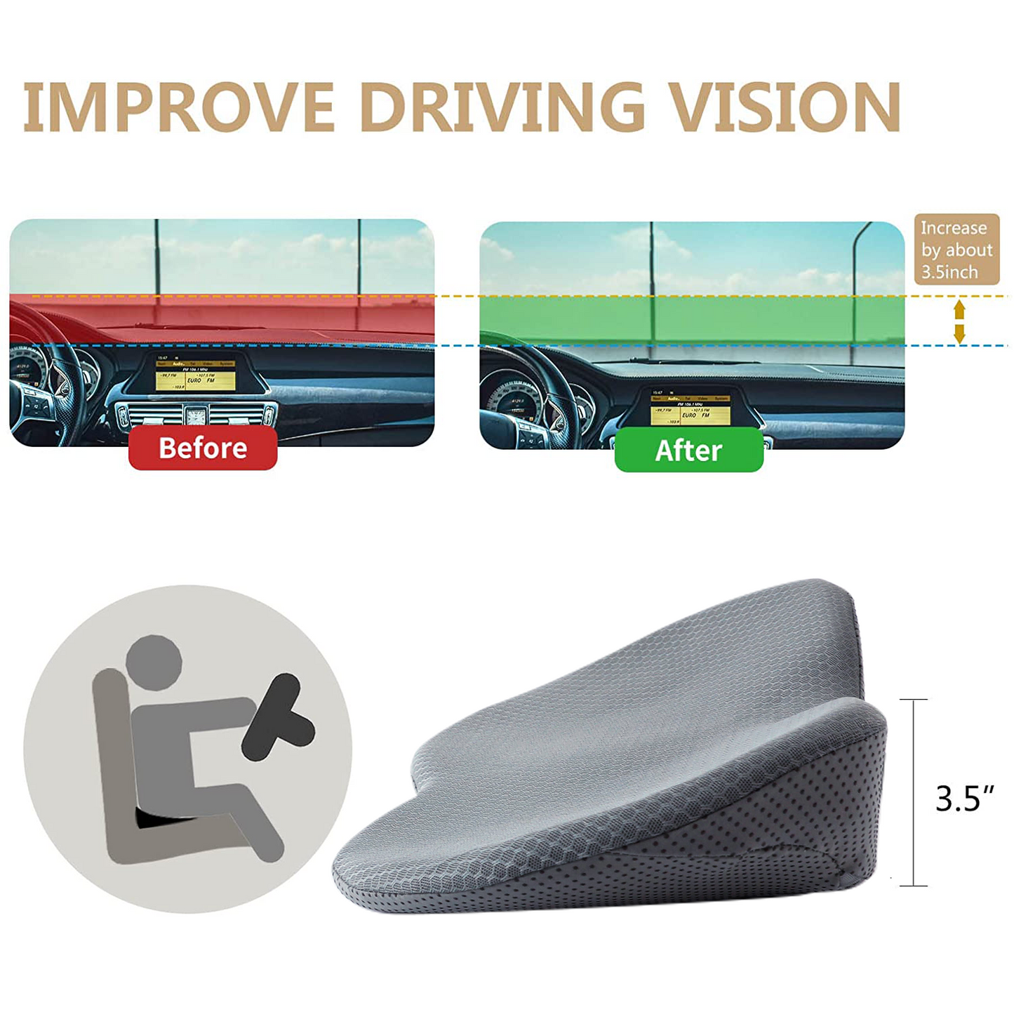 Livtribe Car Seat Cushion - Memory Foam Car Seat Pad - Sciatica & Lower Back Pain Relief - Car Seat Cushions for Driving - Road Trip Essentials for Drivers(Grey)