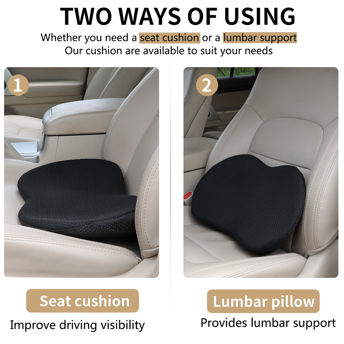 Livtribe  Car Seat Cushion - Memory Foam Car Seat Pad - Sciatica & Lower Back Pain Relief - Car Seat Cushions for Driving - Road Trip Essentials for Drivers(Black)