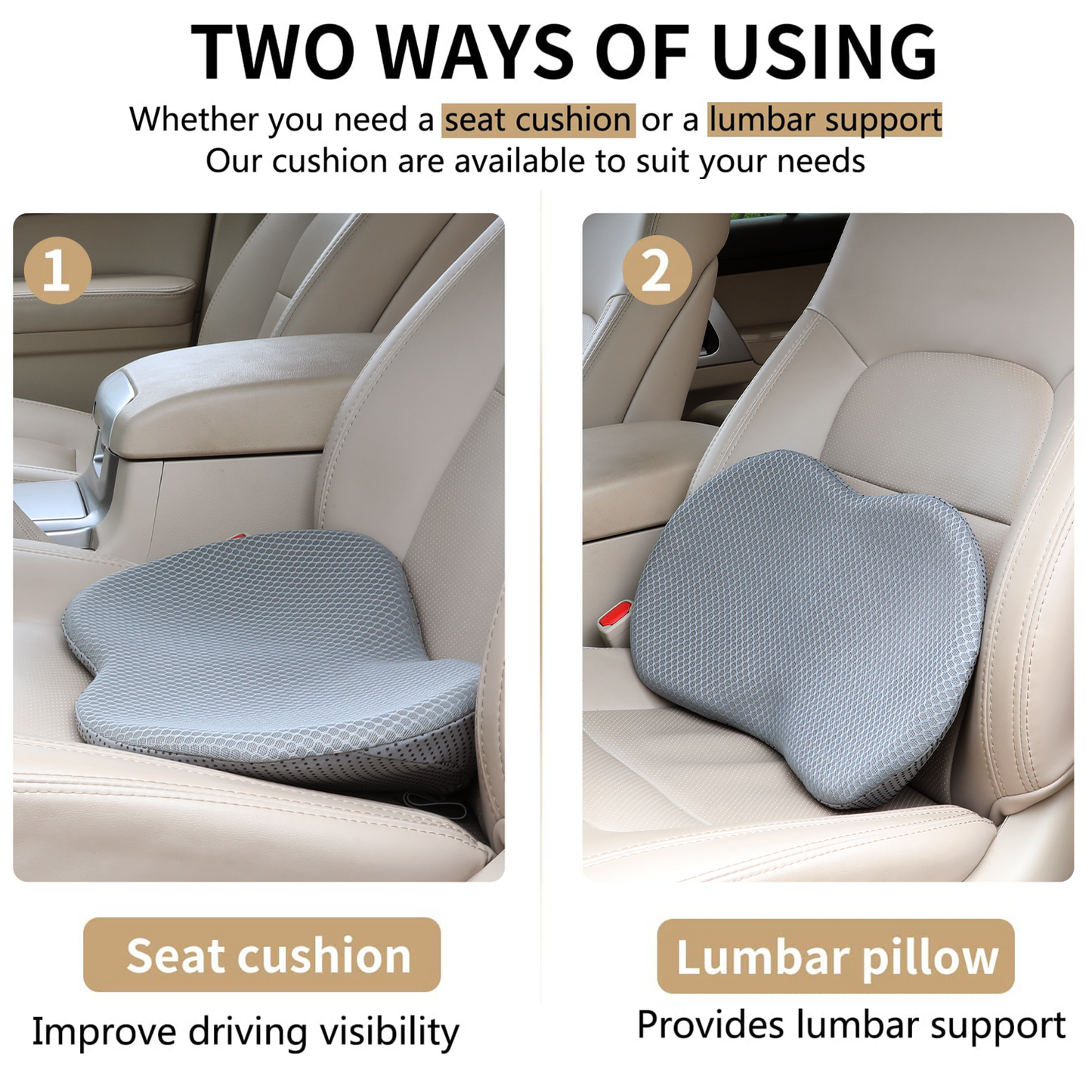 Car Seat Cushion - Memory Foam Car Seat Pad - Sciatica & Lower
