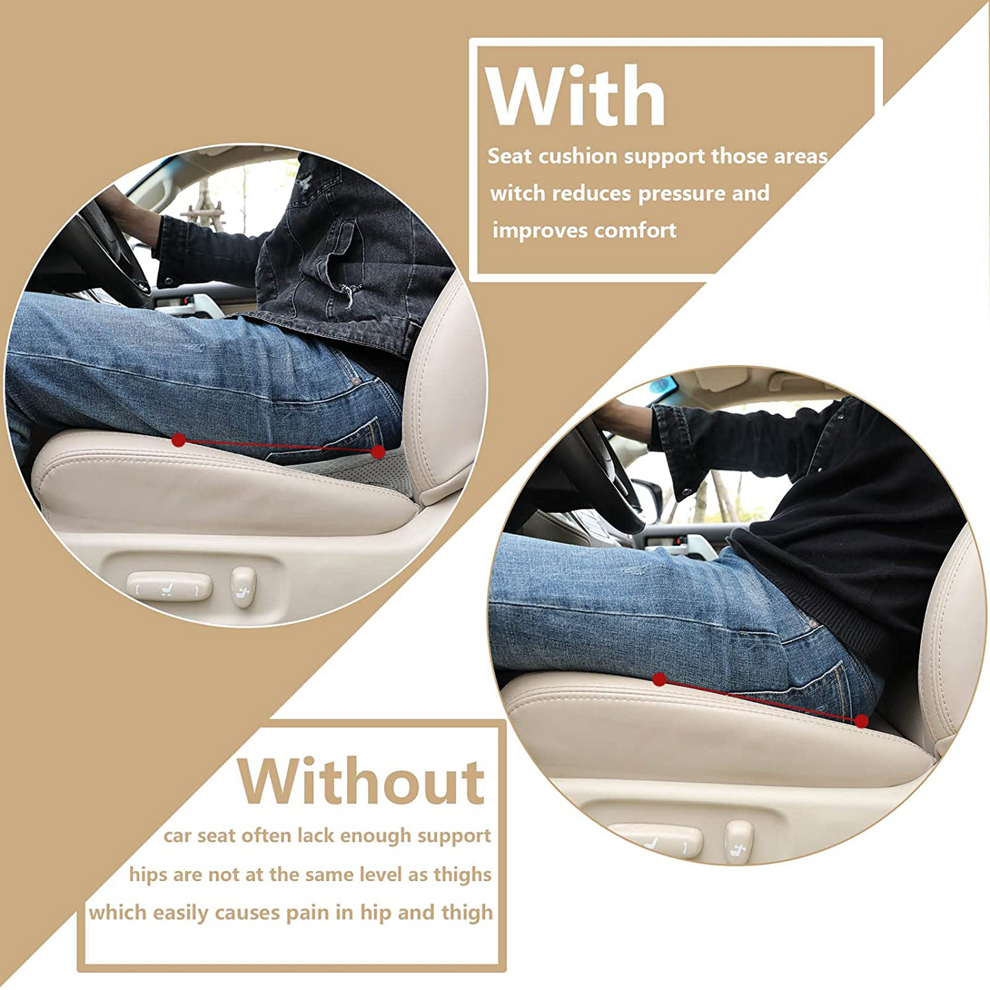 Livtribe  Car Seat Cushion - Memory Foam Car Seat Pad - Sciatica & Lower Back Pain Relief - Car Seat Cushions for Driving - Road Trip Essentials for Drivers(Grey)