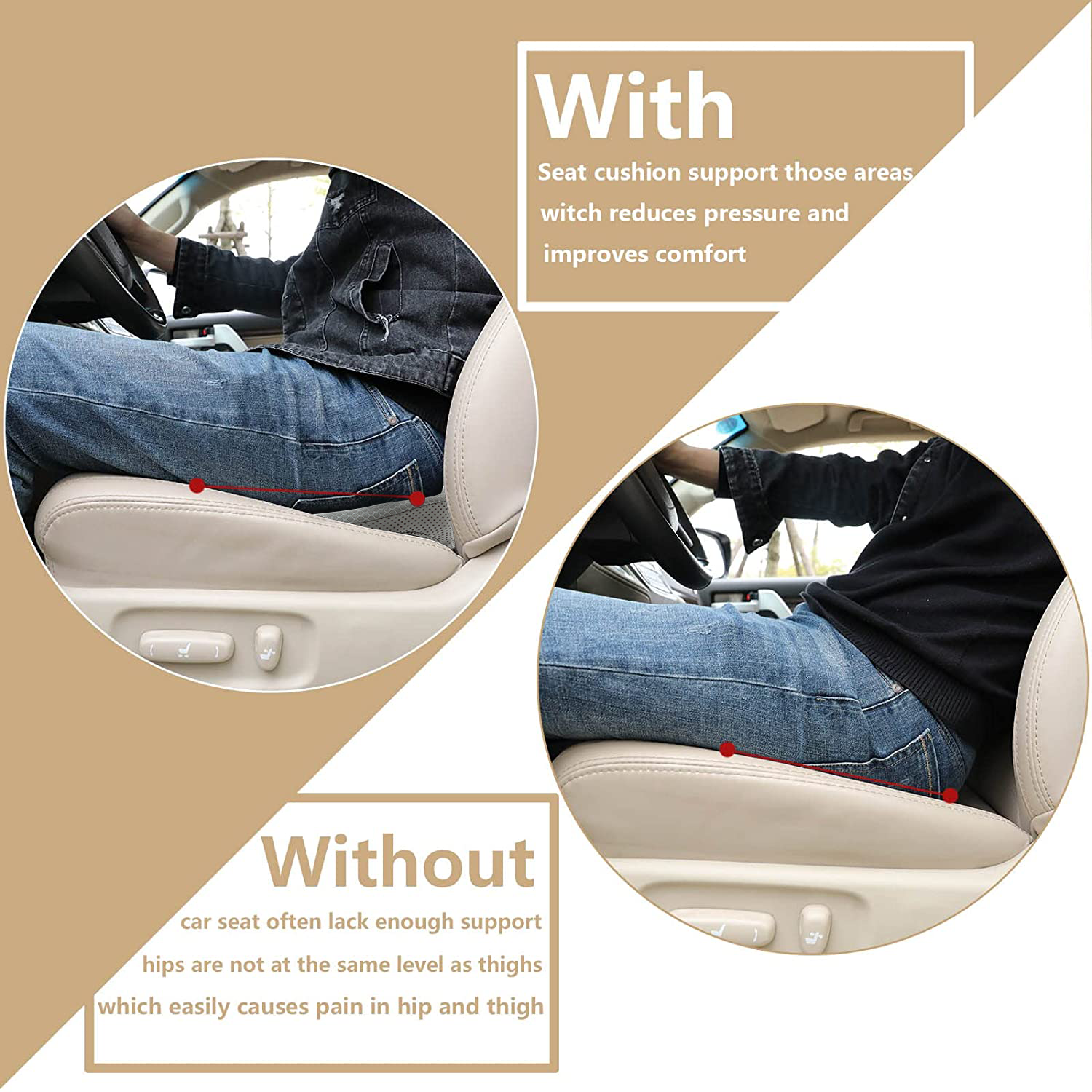 2-in-1 Memory Foam Car Seat Cushion for Lower Back Pain Relief and
