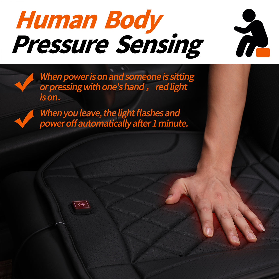 KINGLETING Heated Seat Cushion with Pressure Sensitive Switch, Heat Seat Cover for Home, Office Chair and More(Back and Seat)