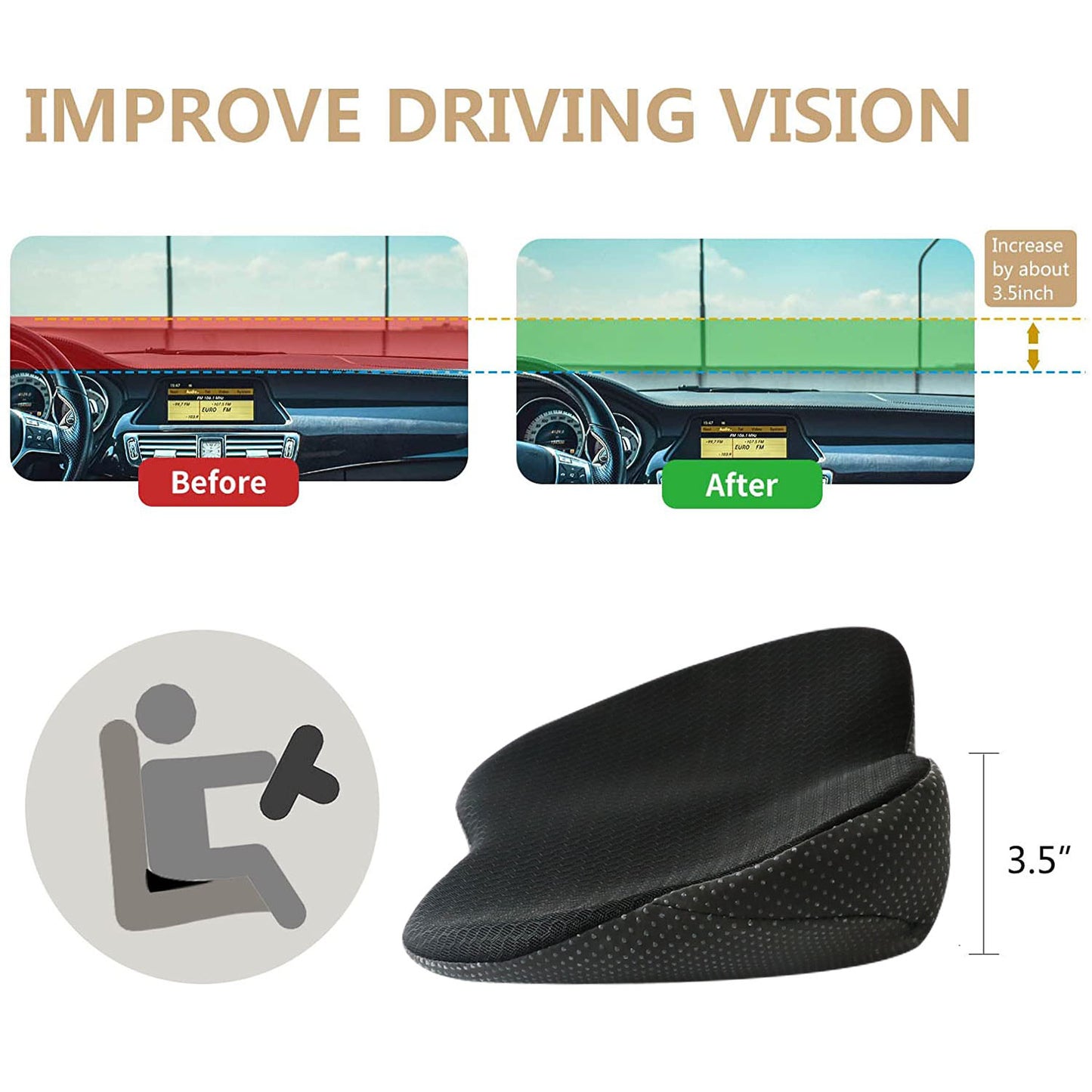 Livtribe  Car Seat Cushion - Memory Foam Car Seat Pad - Sciatica & Lower Back Pain Relief - Car Seat Cushions for Driving - Road Trip Essentials for Drivers(Black)