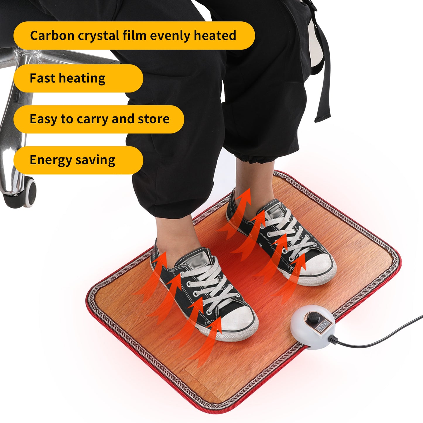 AC 230V Heated Floor Mat for Foot, Carbon Crystal Heating Pad, Electric Heated Foot Warmers for Office, Home（Brown）