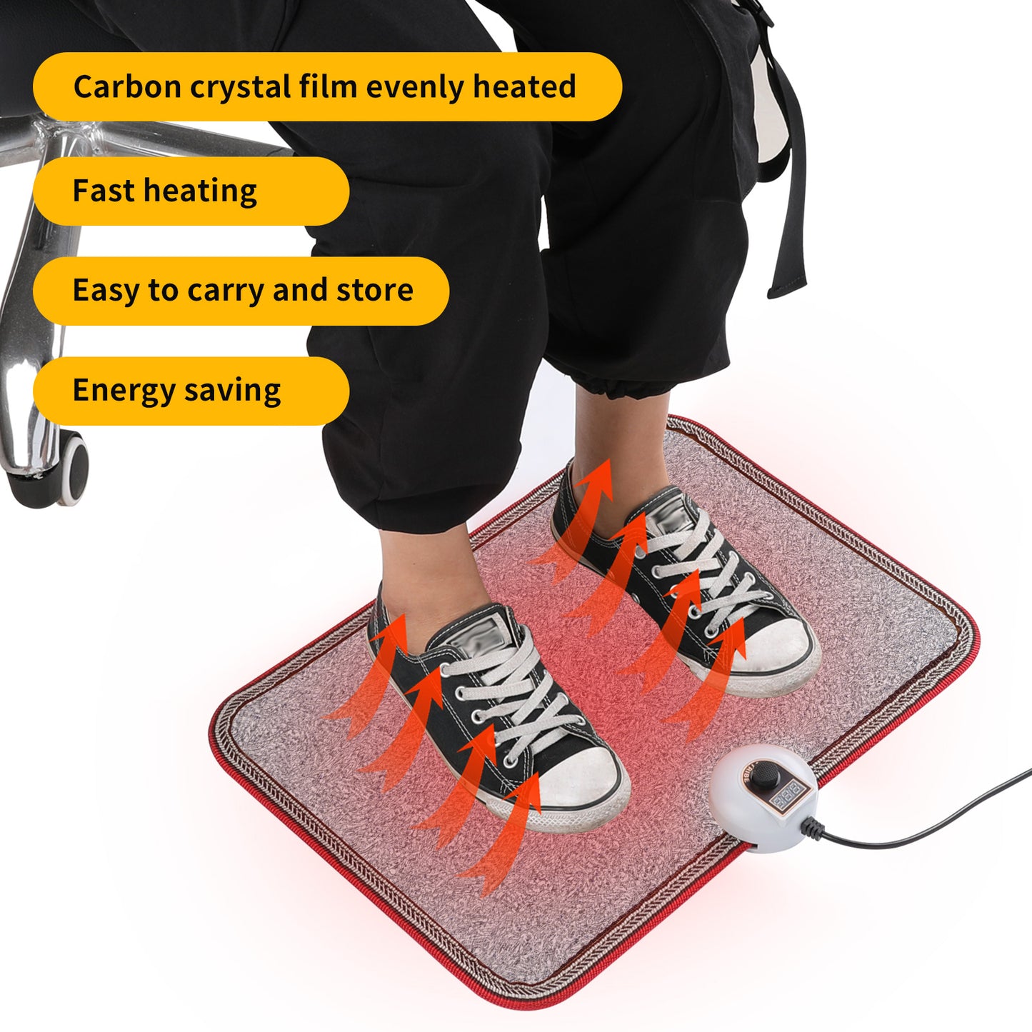 AC 230V Heated Floor Mat for Foot, Carbon Crystal Heating Pad, Electric Heated Foot Warmers for Office, Home（Grey）