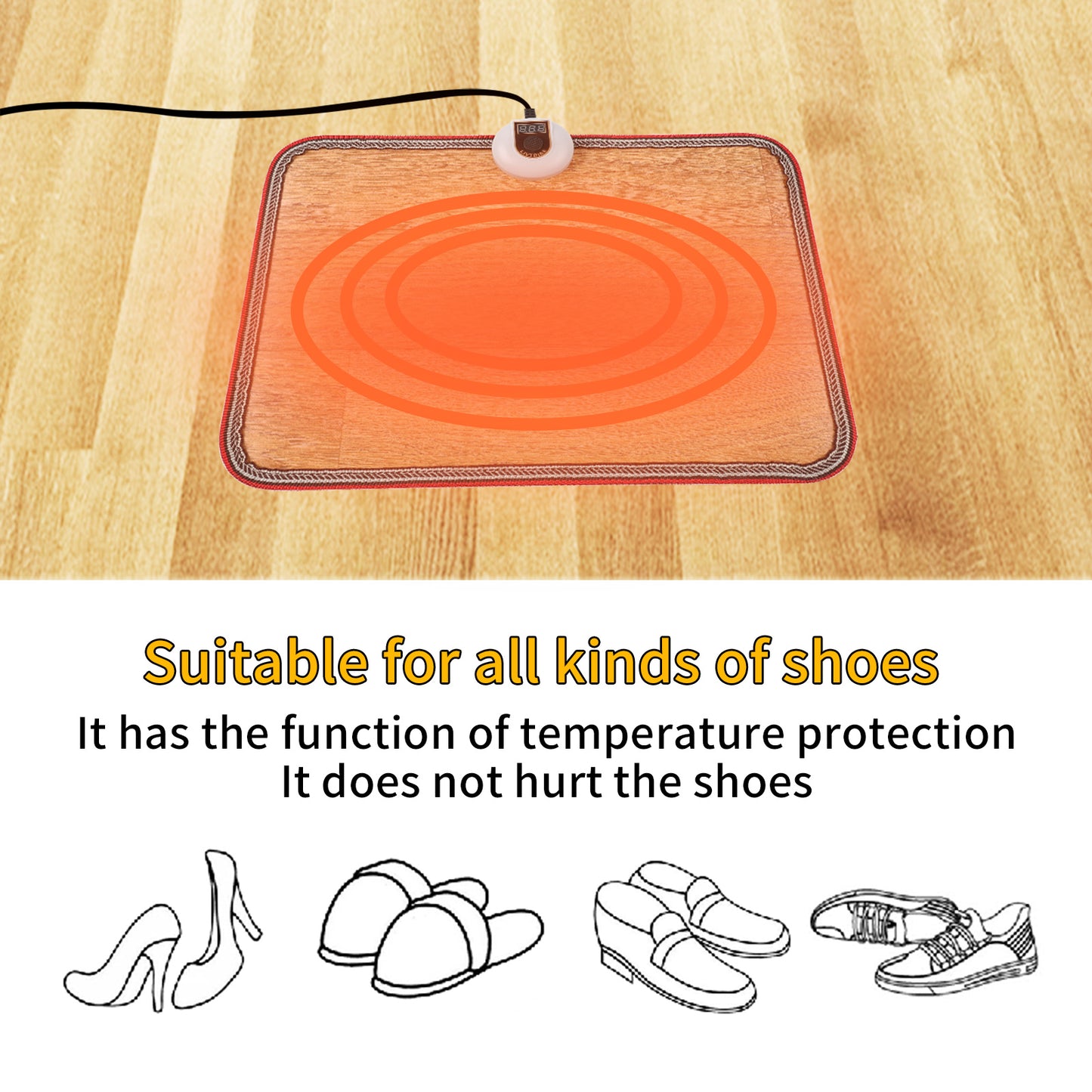 AC 230V Heated Floor Mat for Foot, Carbon Crystal Heating Pad, Electric Heated Foot Warmers for Office, Home（Brown）
