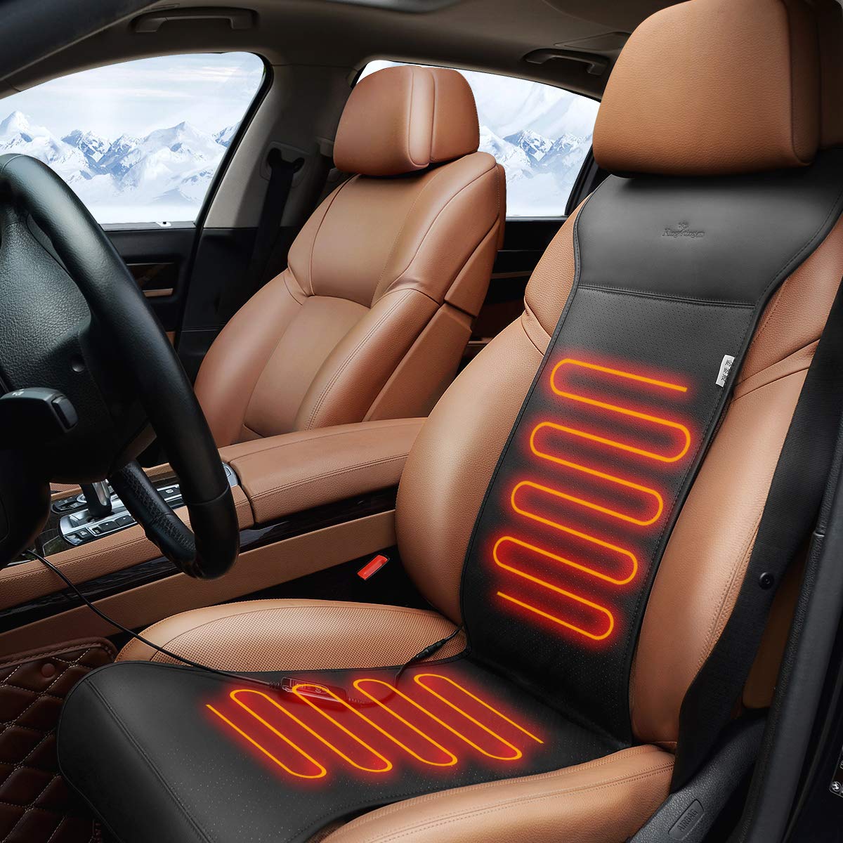 KINGLETING 12V Heated Seat Cushion with Intelligent Temperature Controller and Timing Function (Black).