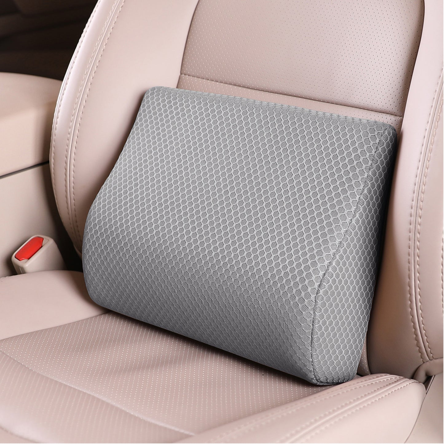 Memory Foam Lumbar Support Pillow for Car - Mid/Lower Back Support Cushion for Car Seat (Grey)
