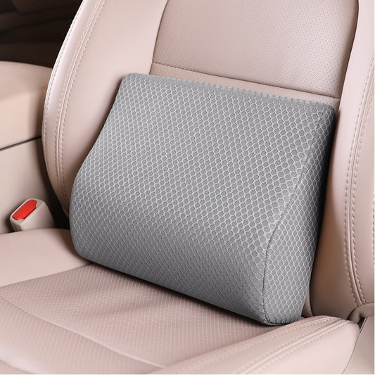 Memory Foam Lumbar Support Pillow for Car - Mid/Lower Back Support Cushion for Car Seat (Grey)