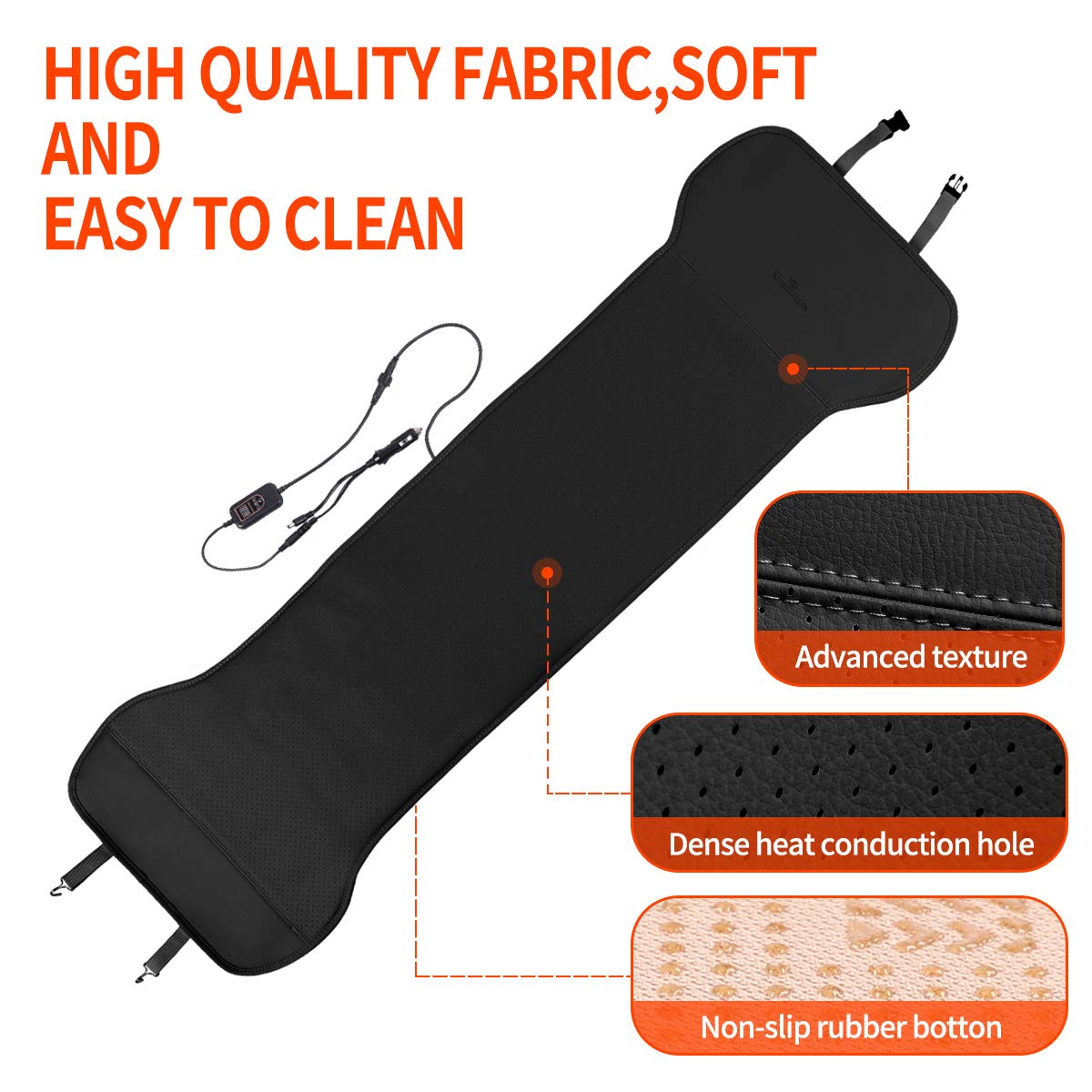 KINGLETING 12V Heated Seat Cushion with Intelligent Temperature Controller and Timing Function (Black).
