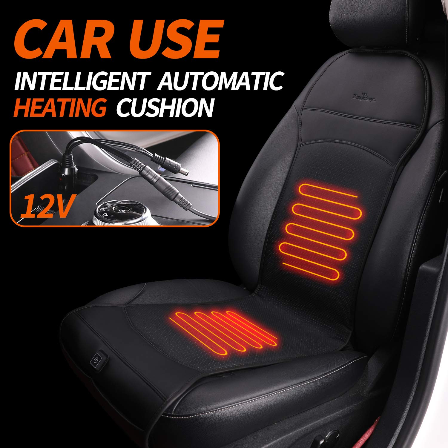 KINGLETING 12V Heated Seat Cushion with Intelligent Temperature Controller  and Timing Function (Black).