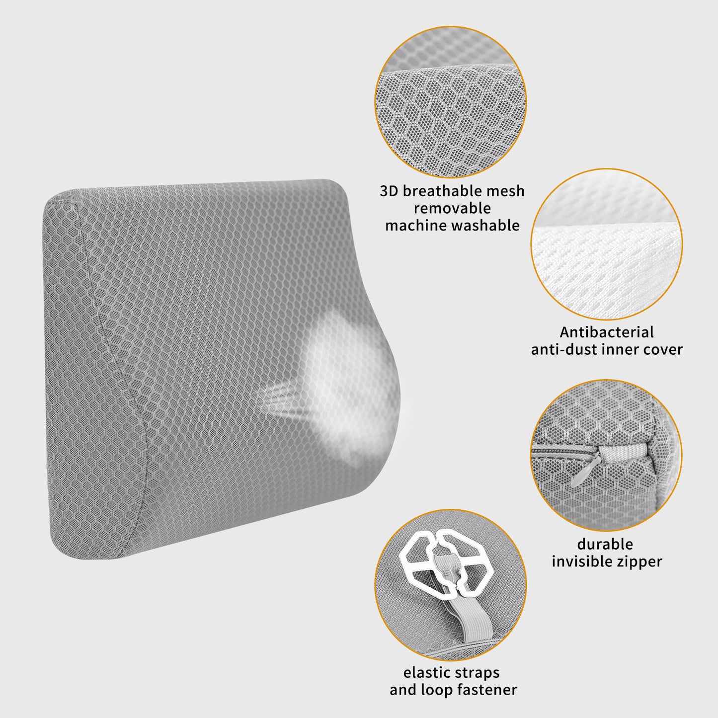 Memory Foam Lumbar Support Pillow for Car - Mid/Lower Back Support Cushion for Car Seat (Grey)