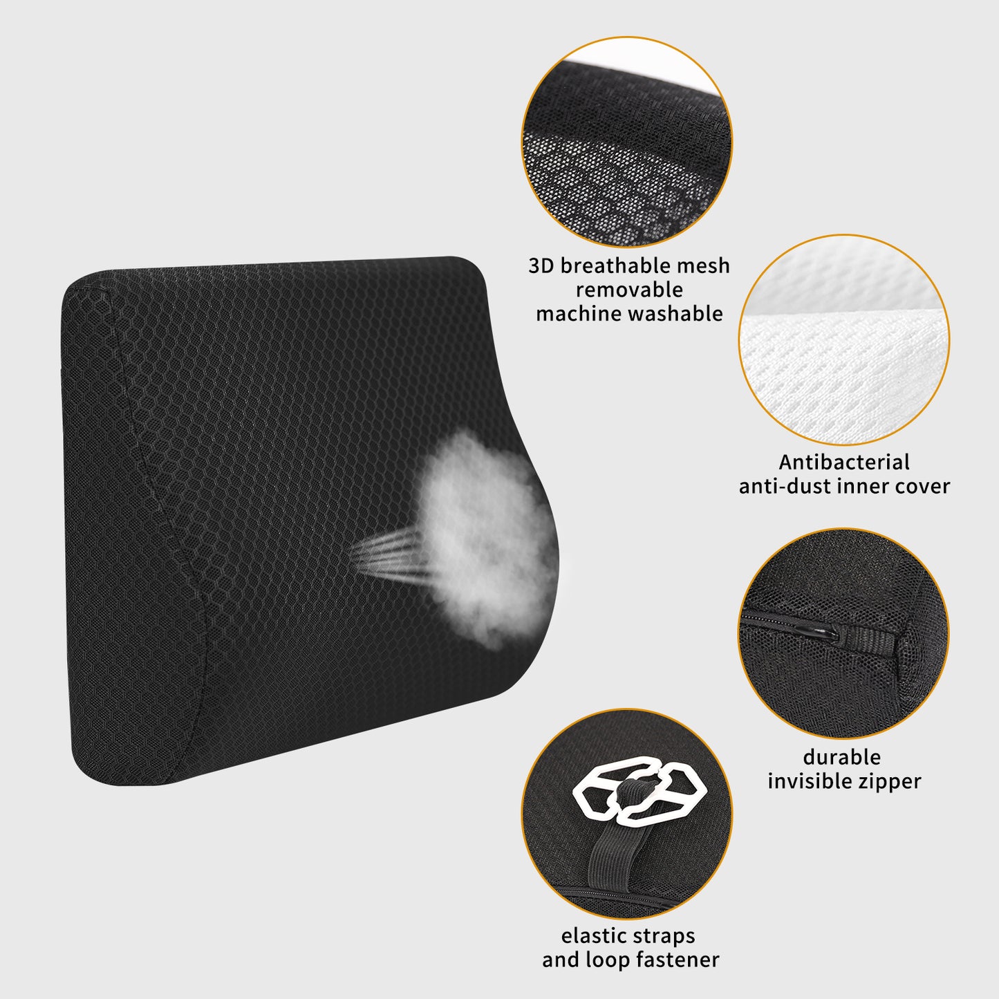 Memory Foam Lumbar Support Pillow for Car - Mid/Lower Back Support Cushion for Car Seat (Black)