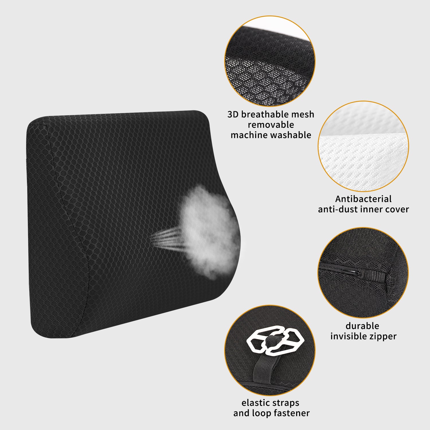 Livtribe Lumbar Support Pillow,Breathable 3D Mesh Memory Foam Back Cushion  Pillow for Office Chair/Car Seat / Computer Chair and Wheelchair (Black) 