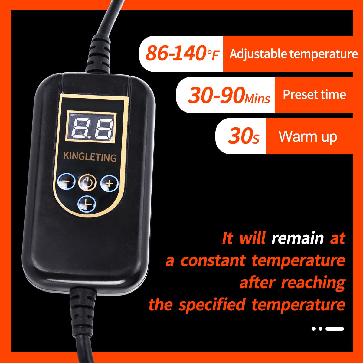 KINGLETING 12V Heated Seat Cushion with Intelligent Temperature Controller and Timing Function (Black).