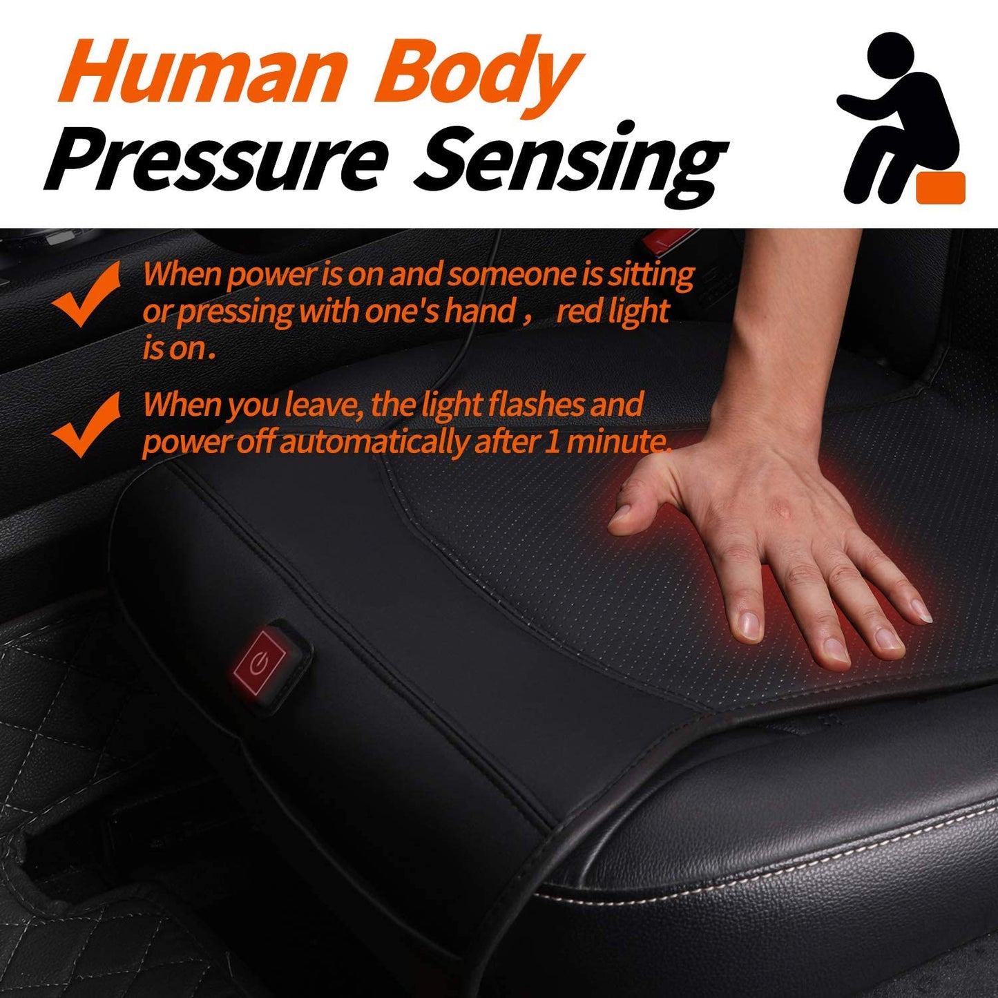 KINGLETING Heated Seat Cushion with Pressure-Sensitive Switch,Heated Seat Cover for Winter(Black)