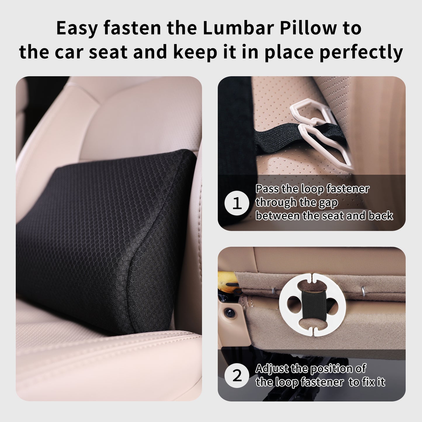 Memory Foam Lumbar Support Pillow for Car - Mid/Lower Back Support Cushion for Car Seat (Black)
