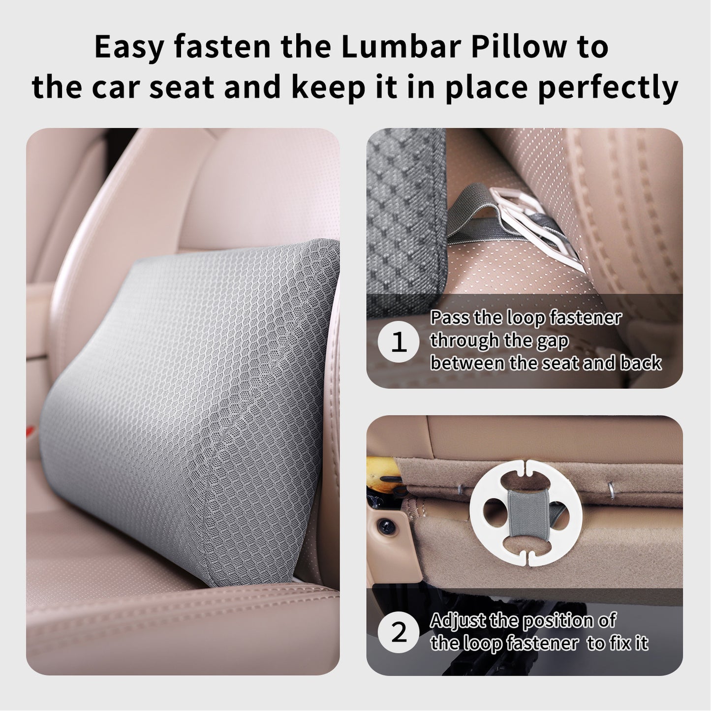 Memory Foam Lumbar Support Pillow for Car - Mid/Lower Back Support Cushion for Car Seat (Grey)