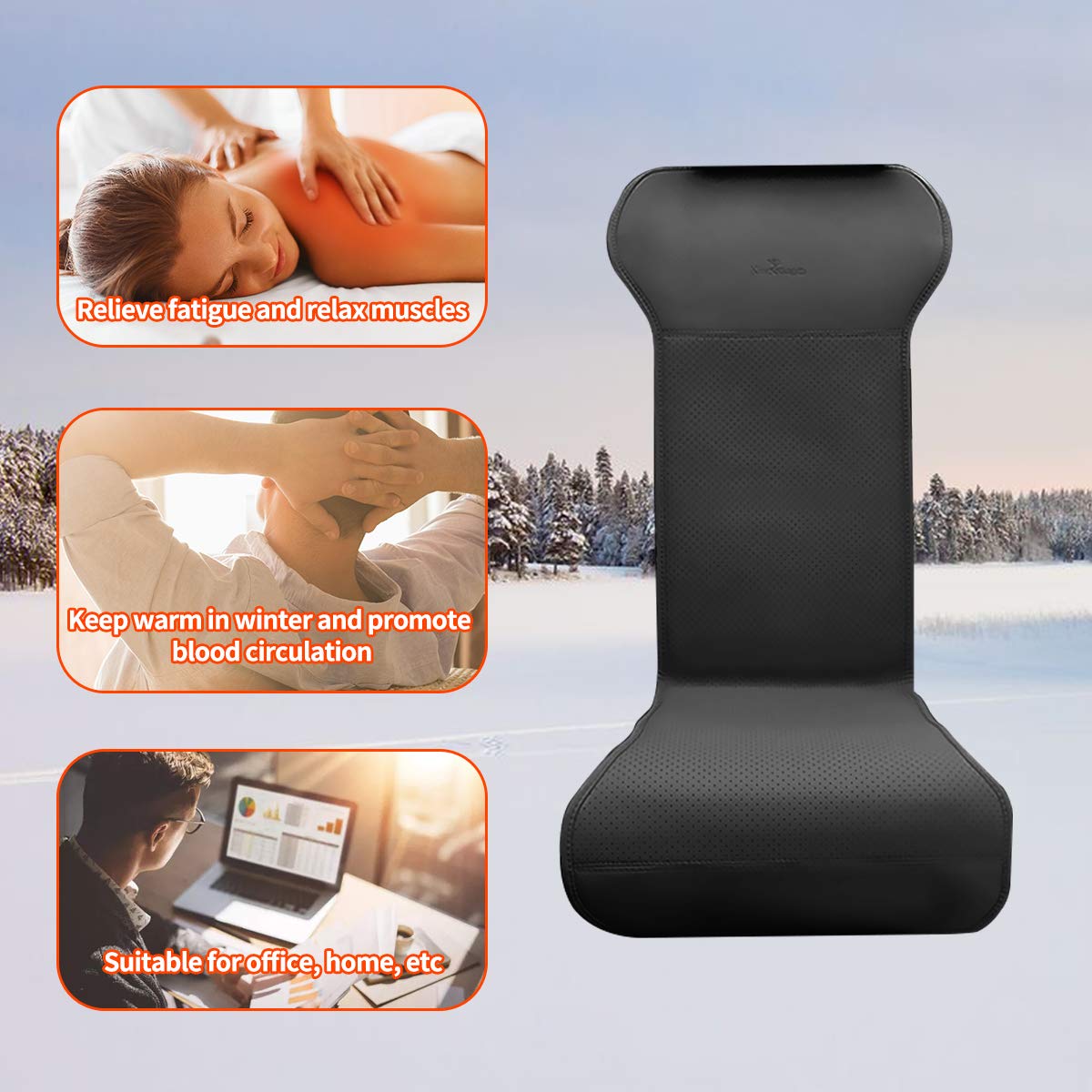 KINGLETING 12V Heated Seat Cushion with Intelligent Temperature Controller and Timing Function (Black).