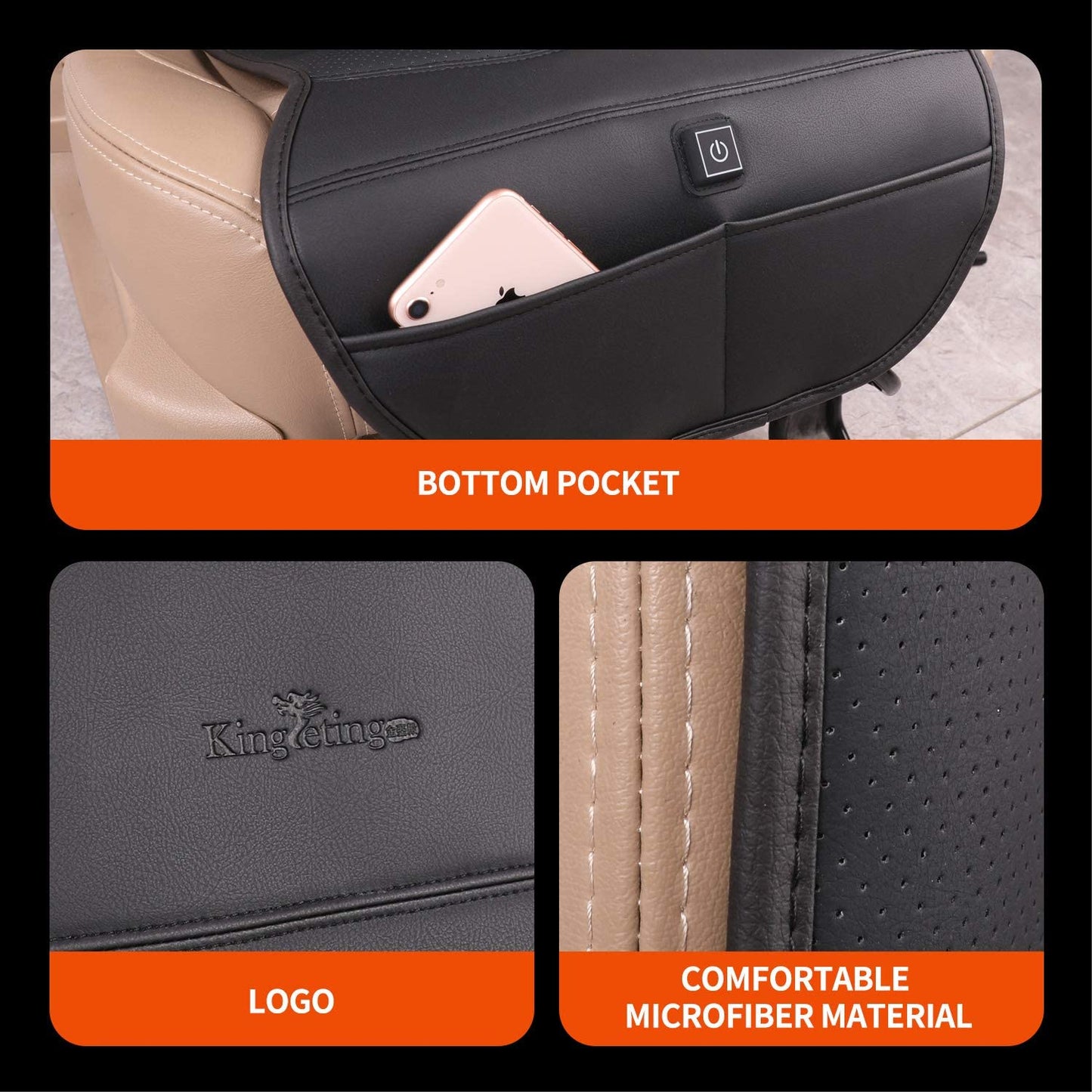 KINGLETING Heated Seat Cushion with Pressure-Sensitive Switch,Heated Seat Cover for Winter(Black)