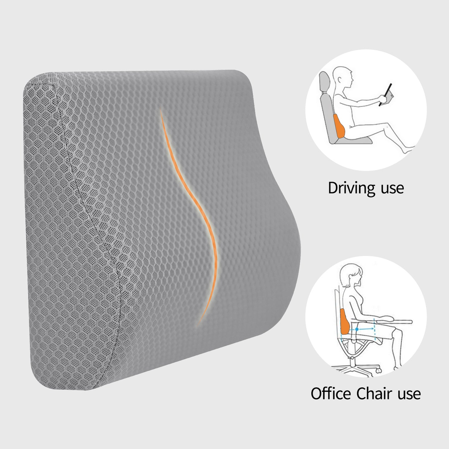 Memory Foam Lumbar Support Pillow for Car - Mid/Lower Back Support Cushion for Car Seat (Grey)