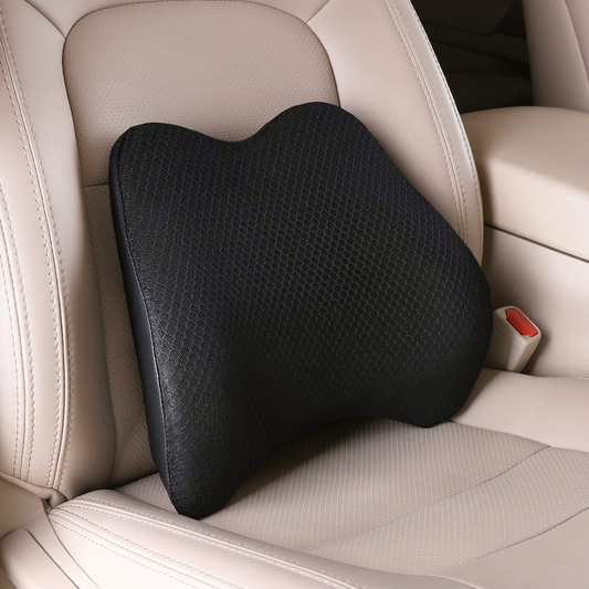 Memory Foam Lumbar Support Pillow for Car - Mid/Lower Back Support Cushion  for Car Seat (Black)