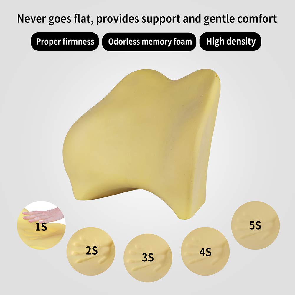 Lumbar Support Pillow for Car, Memory Foam Back Support Cushion Universal Fit for Car, SUV, Truck, Office Chair, Wheelchair (Black)